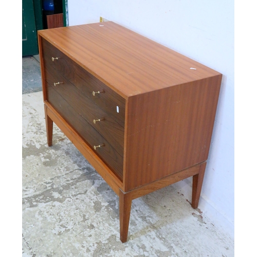 35 - Retro Side Cabinet with blonde wood carcass, dark stained 2 short, 2 long drawers, 1 knob missing on... 