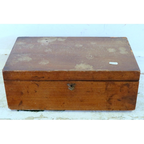 65 - C19th Mahogany Writing Box for restoration with 3 secret drawers, 2 inkwells (no caps) (A1)