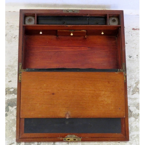 65 - C19th Mahogany Writing Box for restoration with 3 secret drawers, 2 inkwells (no caps) (A1)