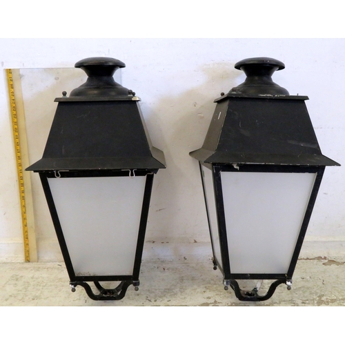 70 - Pair Modern Hanging Lantern with misted perspex panels, japanned metal work (2) (A14/FWR)