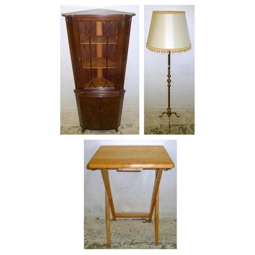 36 - Standing Mahogany Corner Cabinet, pair doors, glazed door over with turned column supports, Folding ... 