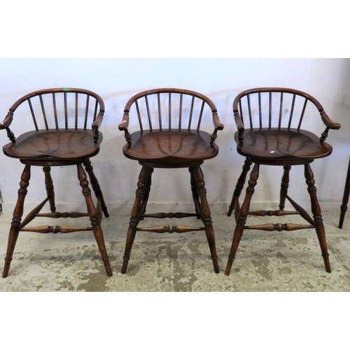 112 - 3 Dark Stained Wooden Swivel Chairs (3) (A6/7)