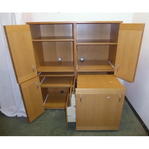 24 - Golden Oak Veneered Danish Folding Office with pull out nest of drawers with rising writing surface,... 