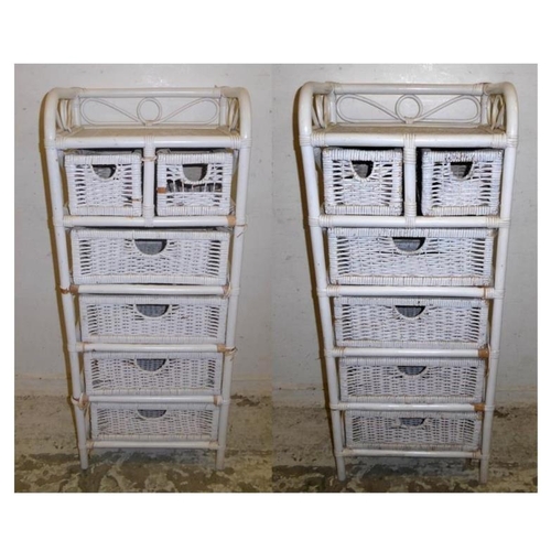 22 - 2 Painted Bamboo & Wicker Nests of 5 Drawers with galleried top (2) (A1)