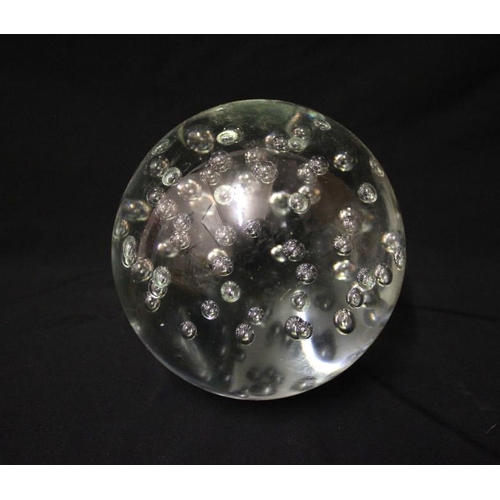 834 - Large Crystal Ball Style Paperweight with bubble glass interior approx. 14cm Dia.