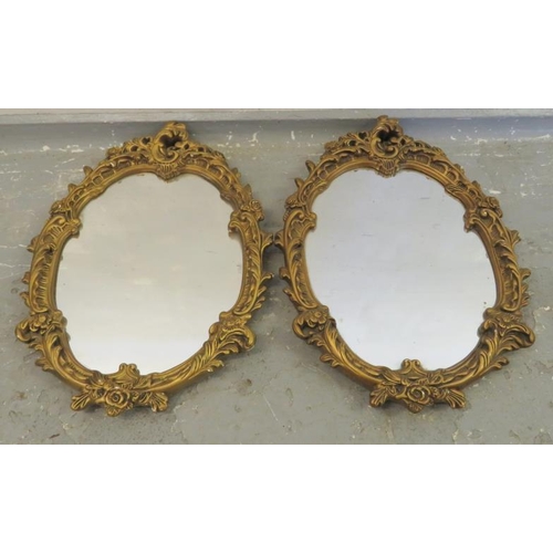 33 - Pair Gilt Plaster Cartouche Shaped Oval Mirrors (2) (A14)