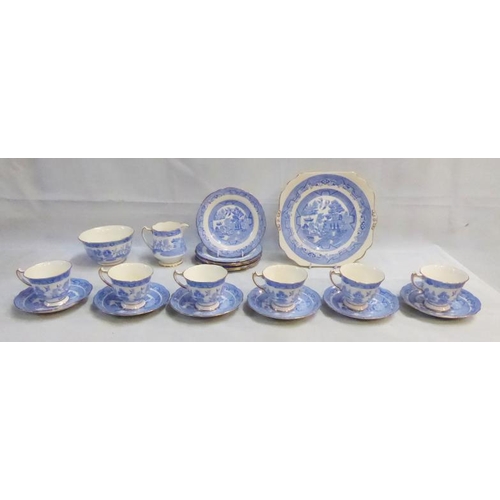 Gladstone Blue & White China Willow Pattern Tea Set: 6 cups & saucers ...