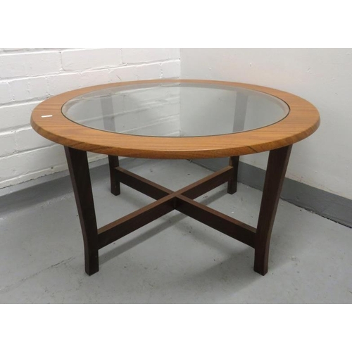 57 - G-Plan Style Teak Retro Table with inset glass top, glass diameter: 60.7cm (A6/7)