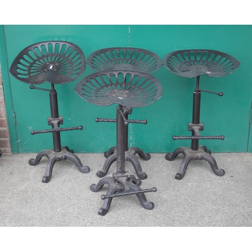 44 - Set of 4 Iron Tractor Seat Style Bar Stools with foot rests, rise & fall (4)