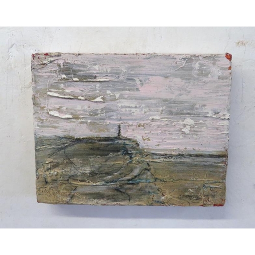 437 - Stipper point, abstract beach scene, signed, 25.5cm x 20cm