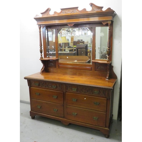 C19th Victorian Walnut Sideboard, lower section with 4 long drawers, 2 long carved frieze drawers, s