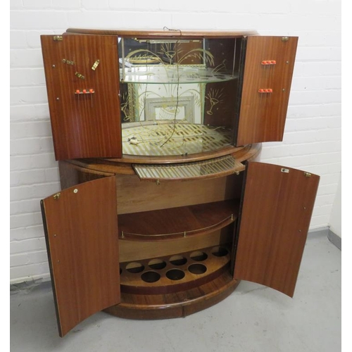 119 - Burr & Figured Walnut Bow Fronted Cocktail Cabinet, lower section with pair doors, interior with bot... 