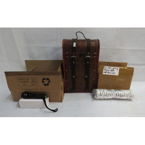 1641 - Wine Carrier, as new USB leads & as new torches (1 Box)