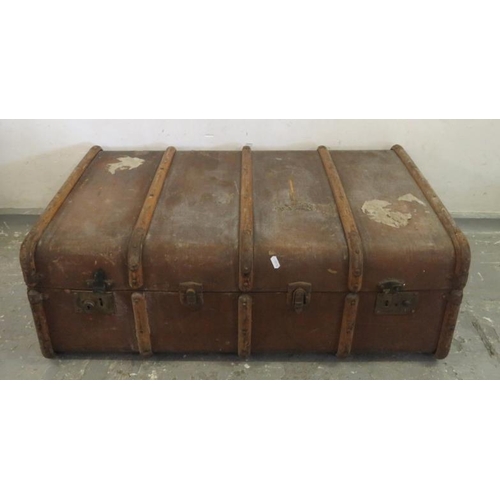 108 - Wood Bound Travelling Trunk with leather handles approx. 94cm W x 53cm D x 33cm H (BWR)