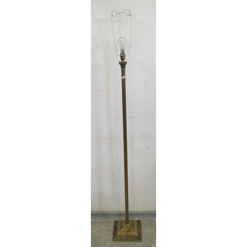 110 - Brass Standard lamp on square base with reeded Corinthian style column UNTESTED (BWR)