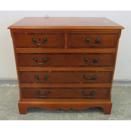 2 - Yew Wood Chest of Drawers with 3 Long & 2 Short Drawers on bracket style supports approx. 76cm W x 4... 