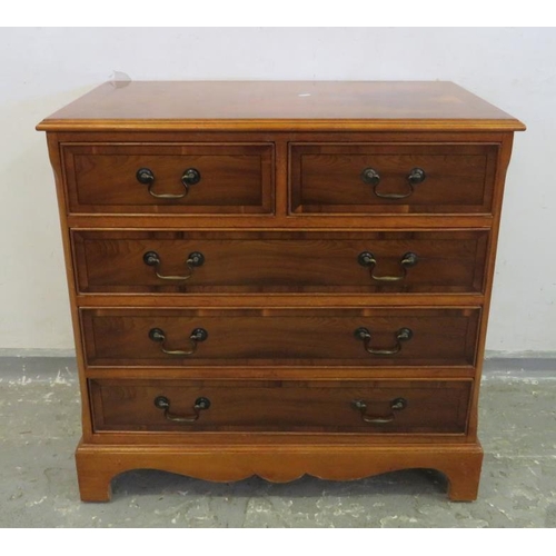 3 - Yew Wood Chest of Drawers with 3 Long & 2 Short Drawers on bracket style supports approx. 76cm W x 4... 