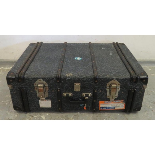 67 - Blue Metal Bound Packing Case with luggage labels SAA, SAL etc. approx. 76cm x 50cm x 29cm (BWR)