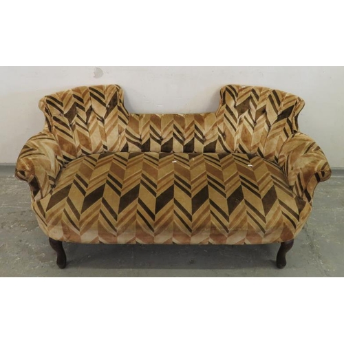 69 - Brown & Cream Upholstered Chaise Longue style low 3 seater settee approx. 145cm L x 70cm D x 32cm fr... 
