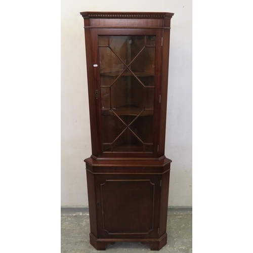 74 - Reproduction Georgian Style Corner Cabinet with glazed top, 2 wooden shelves & single cupboard door ... 