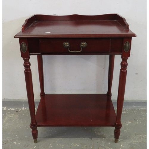 82 - Mahogany Stained Side Table with upstand to rear, single drawer to front, oval brass mounts approx. ... 
