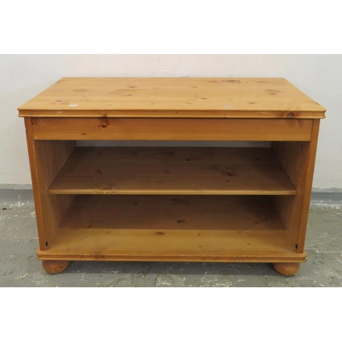 84 - Pine Side Cabinet/Bookcase with single shelf on flattened bun supports approx. 40cm D x 80cm W x 54c... 
