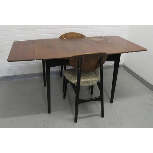 92 - Retro Ebonised Drop Leaf Dining Table on square tapering supports with pair of matching side chairs ... 