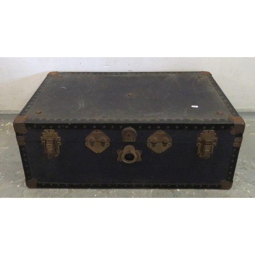 97 - Blue Metal Bound Travelling Trunk approx. 82cm L x 45cm D x 30cm H (BWR)