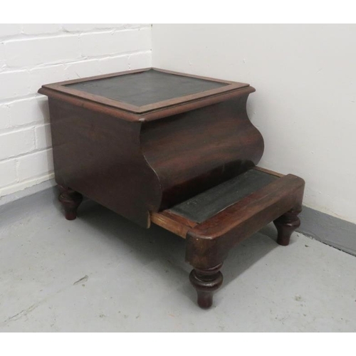136 - Victorian Serpentine Fronted Step Commode with liner on raised bun turned supports, approx. 45cm x 4... 