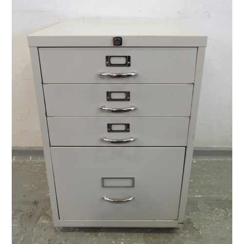 142 - Bisley Metal Filing Cabinet, 3 shallow, 1 deep filing drawer, grey painted finish NO KEYS (A4)