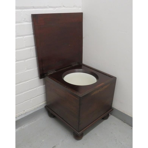 138 - Square Mahogany Commode with hinged cover, ball supports (A8)