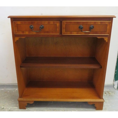 10 - Reproduction Yew Wood Side Cabinet, 2 drawers over single shelf on bracket supports approx. 76cm W x... 