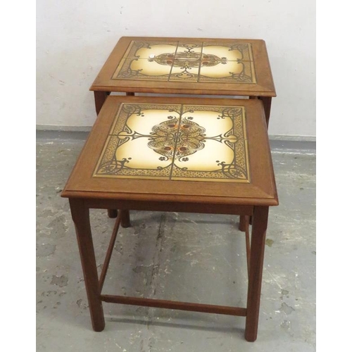 50 - Nest of 2 Retro Side Tables with peacock tile inset top, largest approx. 40cm x 47cm x 45cm H (A1)