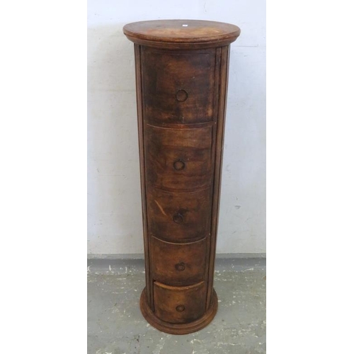 35 - Cylindrical 5 Drawer Side Cabinet, top approx. 29cm dia., height approx. 97cm (A1)