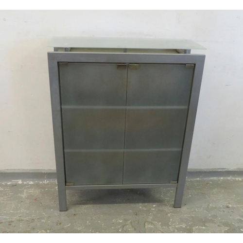 45 - Grey Glass Side Cabinet approx. 69cm L x 24cm D x 90cm H, with 2 drawers to front, 2 shelves to inte... 