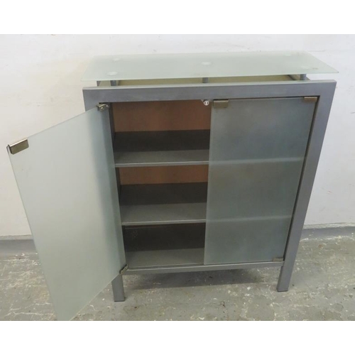 45 - Grey Glass Side Cabinet approx. 69cm L x 24cm D x 90cm H, with 2 drawers to front, 2 shelves to inte... 