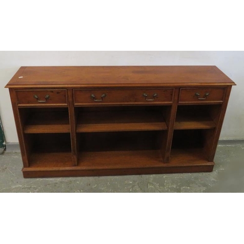 7 - Yew Wood Ebony Inlaid Side Cabinet approx. 152cm L x 74cm H x 31cm D, long drawer to centre, 2 small... 