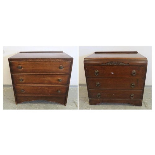 117 - Oak Veneered Chest of 3 Long Drawers, Art Deco style, small upstand & Oak Veneered Chest of 3 long d... 