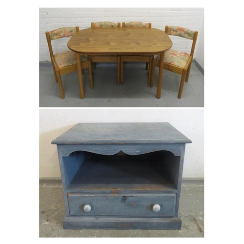 141 - Retro Oval Dinette Table with detachable circular supports & 4 Dining Chairs & Blue Painted Low Side... 