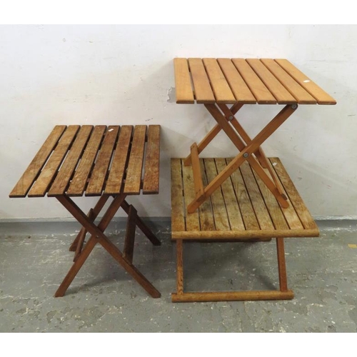 14 - Blonde Wood Slatted Folding Picnic Table approx. 60cm H x 46cm x 50cm & 2 smaller slatted tables (3)... 