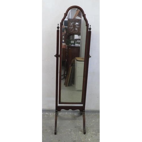 29 - Queen Anne Style Mahogany Cheval Mirror with vase terminals, total height approx. 160cm & total widt... 