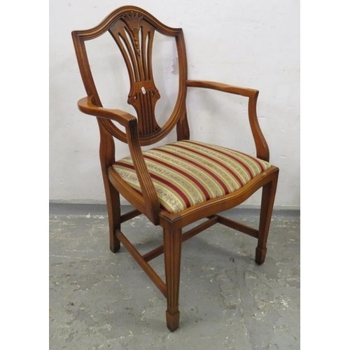 95 - Reproduction Yew Coloured C18th Style Wheatsheaf hump back desk chair, on square tapering spade foot... 