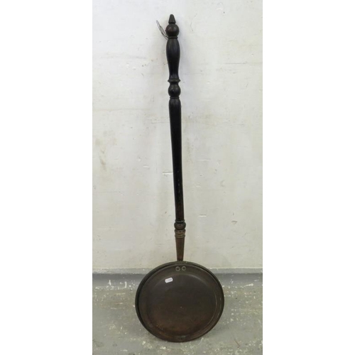 12A - C19th Copper Bed Warming Pan with ebonised turn wood handle (BWL)