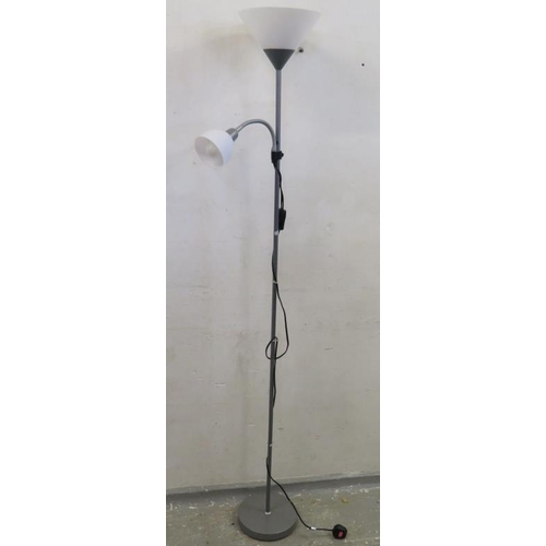 19A - Floor Standing Uplighter & Reading Light with grey central stem, disc base UNTESTED (A12)
