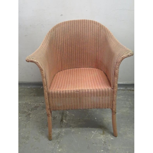 25A - Pink Painted Lloyd Loom Style Open Armchair (FWR)