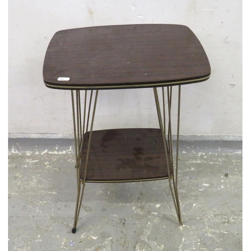 26A - Retro 2 Tier Side Table with triple metal turned supports, under tier, wood effect formica (A10)