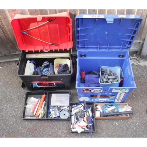 1804 - Fishing Tackle, boxes with hooks, lines, Breakaway box fishing carrying mount etc. (2 Boxes)