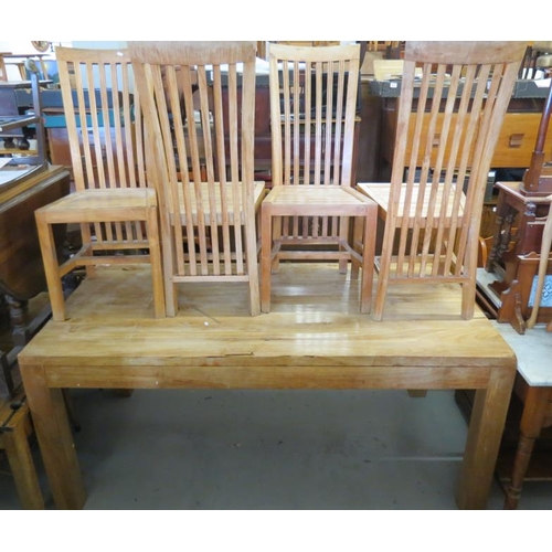 135 - Large Kitchen Table with 2 drawers & 4 slat back Chairs (5) (A6/7)