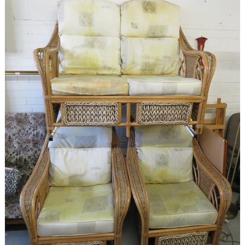 16 - 2 Cane/Bamboo Conservatory Armchairs and two seater sofa approx. 80cm W x 95cm D (3) (FWR)
