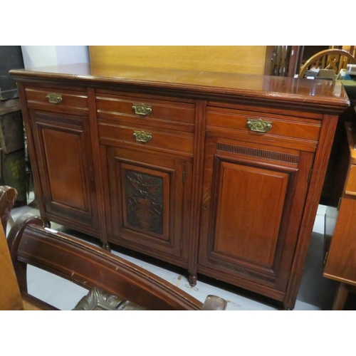 79 - Walnut Sideboard with brass handles, 2 central doors with cupboard under & single drawer & door to e... 